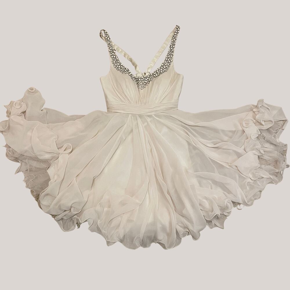 Evenings by Allure Beaded Chiffon Short Dress | Ivory Bridal, Fit & Flare, 6